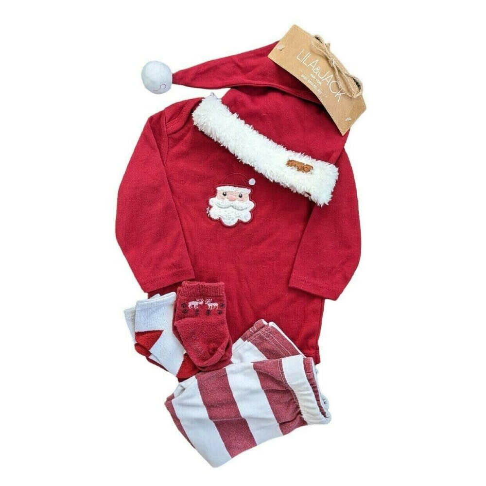 Lila And Jack Santa Outfit 9-12m Plus Socks Bundle